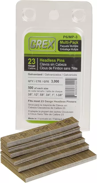 GREX P6/MP-3 23 Gauge Multi-Pack Headless Pins (3,000 per Box)