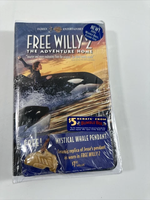 FREE WILLY 2 The Adventure Home VHS Tape With Mystical Whale Pendant