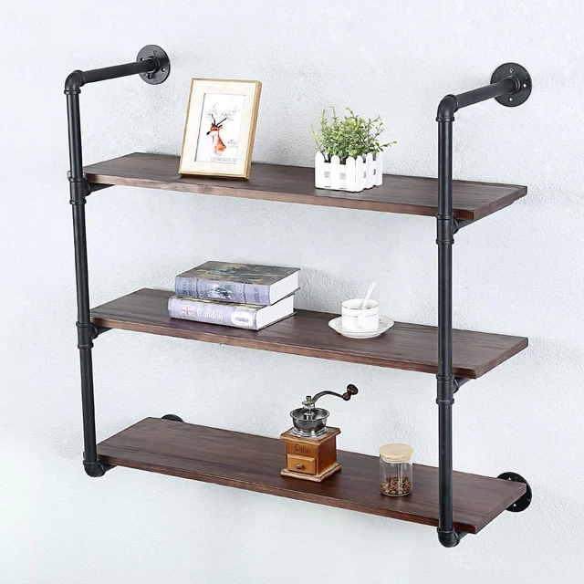 Industrial Pipe Shelving Floating Shelves,Rustic Wall Shelf Wood Hanging Shelf,