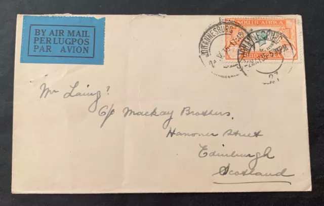 1935 South Africa RSA Johannesburg - used airmail cover to Edinburgh Scotland