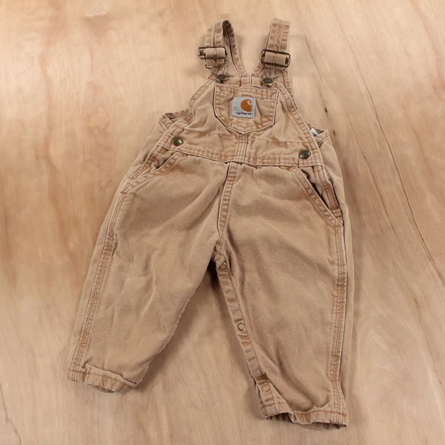 CARHARTT kids canvas bib overalls pants sz 12 M boys girls faded brown YIR01