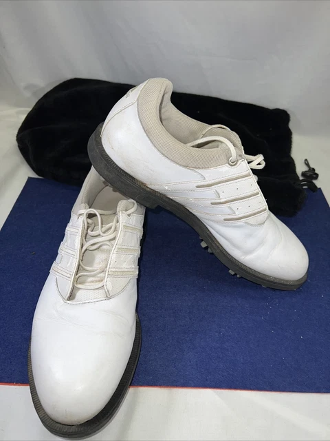 Adidas Women’s Size US 7.5 UK 6 Golf White Leather Tan Stripe Shoes 791003 & Bag