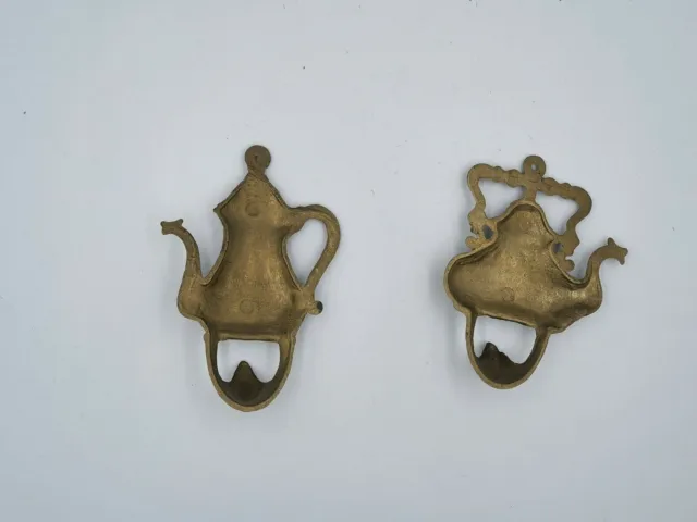 2 x Antique Vintage Brass Hooks in Coffee Pots Kitchen Hooks Wall Hooks 3