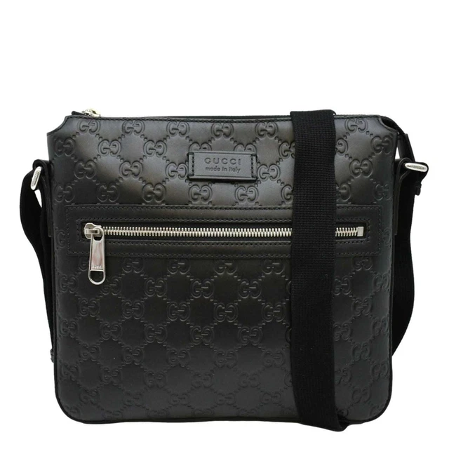 GUCCI GG Signature Leather Messenger Bag Black 406410 GUCCI GG Signature Leather Messenger Bag Black 406410