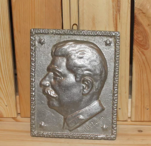 Vintage Soviet Russian metal wall hanging plaque Joseph Stalin
