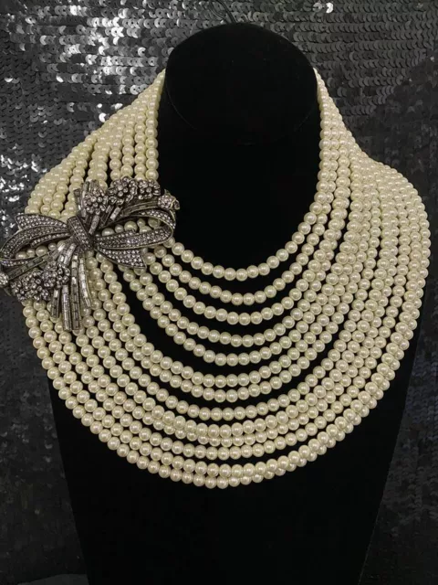 Heidi Daus Best In Bows Cream Crystal Accented 13 Strand Bib Necklace Swarovski