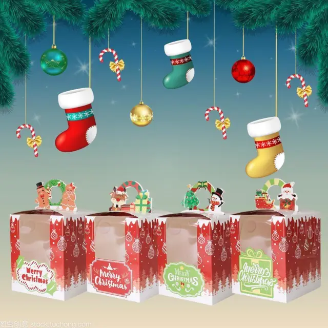 12 pz carta plastica regalo biscotto di Natale, scatola torta Q9W5
