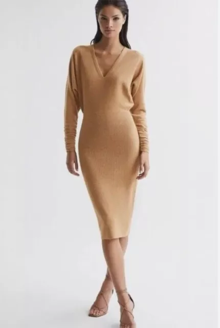 Reiss Jenna Wool Blend Ruched Sleeve Midi Dress Size S