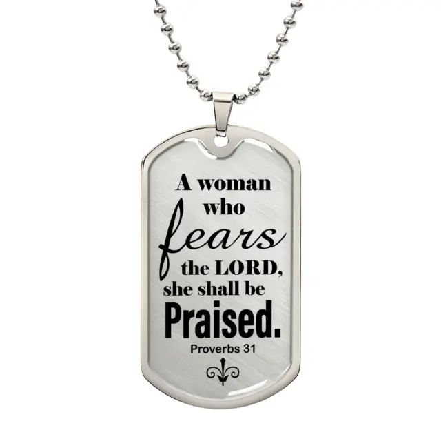 Proverbs 31 Woman of God Necklace Dog Tag Stainless Steel or 18k Gold w 24" Cha