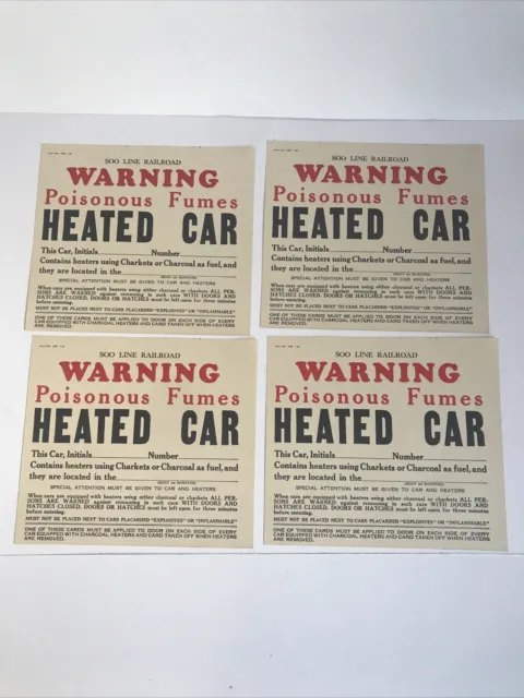 SOO Line Railroad Poisonus Warning paper placard lot of (4) dated 1-55 vtg
