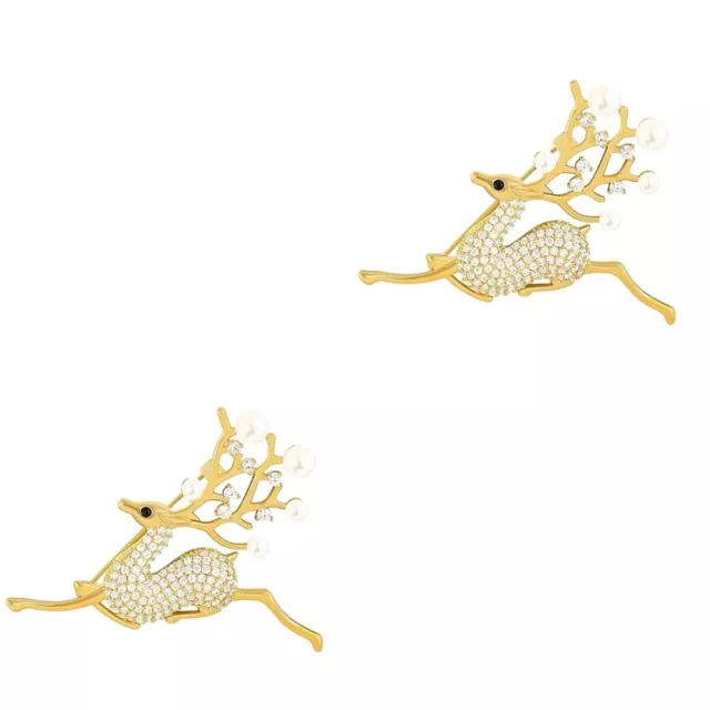 2 Pack Christmas Elk Brooch Women Hats and Caps Reindeer Pearl