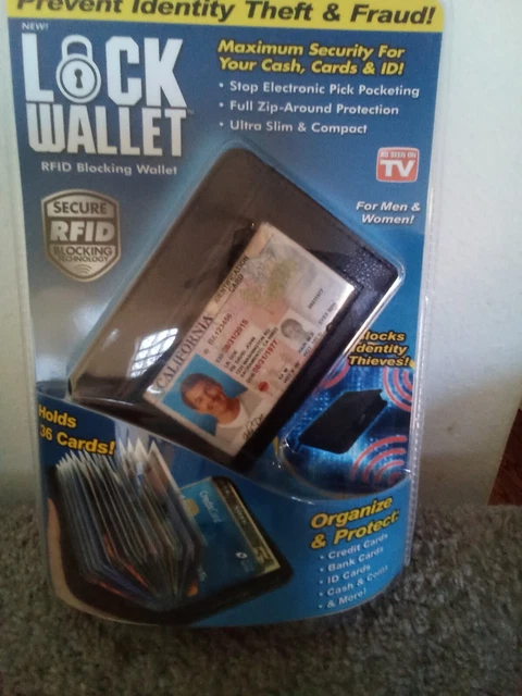 Lock Slim Wallet Secure Men Women RFID Blocking  -holds 36 Cards.