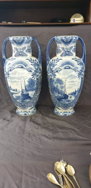 One set of Dutch art nouveau, "Mosa" delft blue  style vases.