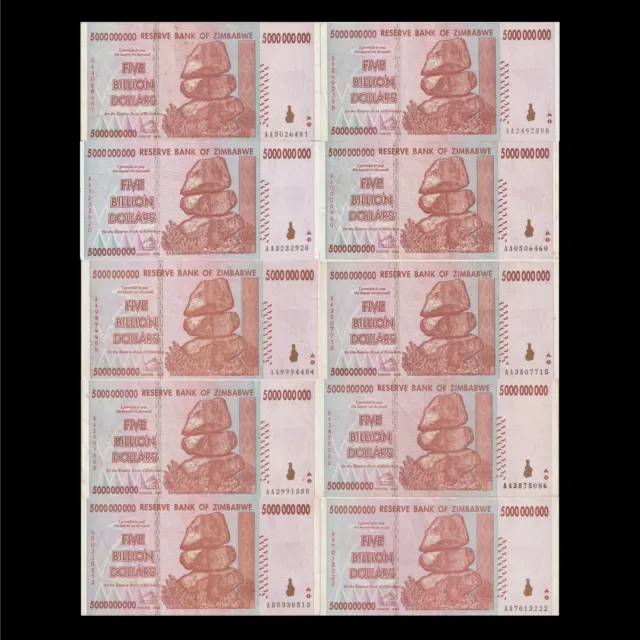 Zimbabwe - 10 x 5 Billion Dollars 2008 - Pick 84 USED 10 Pcs UV verified