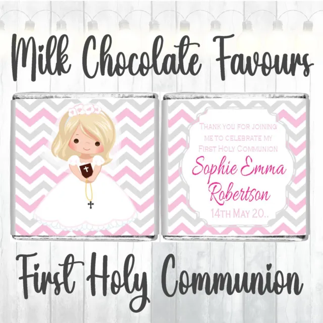 Personalised Communion Day Milk Chocolate Square Favours Girls / Boys Designs