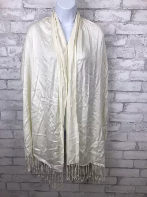 White Ladies 100% Viscose Soft Scarf Shawl Wrap With Fringe 71x22"