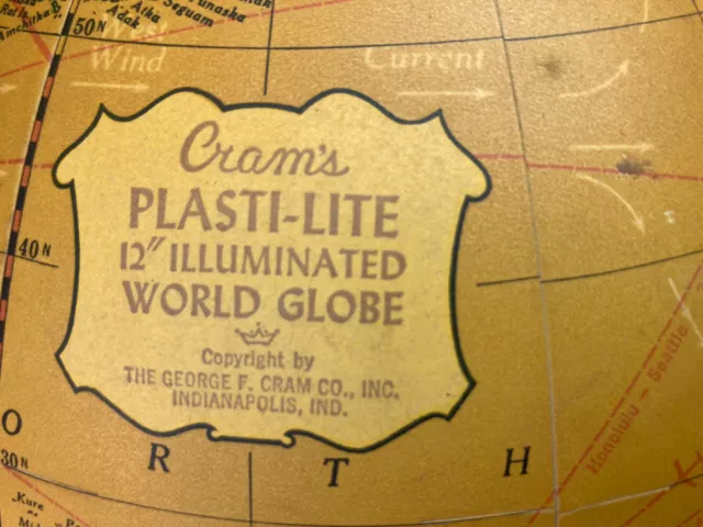 Cram’s Plasti-lite Vintage Illuminated 12” World Globe