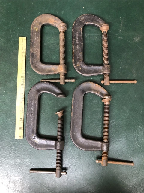 LOT OF (4)  Heavy Duty Cast Iron  HARGRAVE CINCINNATI 4" USA C-Clamps #44