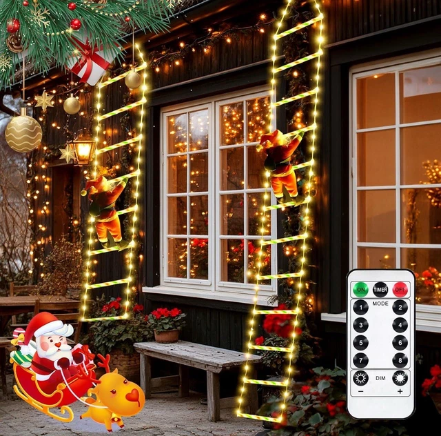 Scala Di Babbo Natale Con Luci LED - 1,75mt Con Timer E 8 Modalità - Decorazione Natalizia - 3