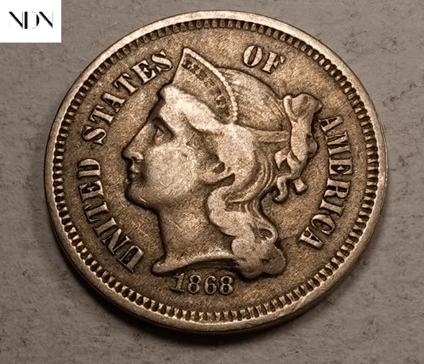 1868 Three Cent Coin (3 Cent) - Very Fine (VF) - Better Date! #T444