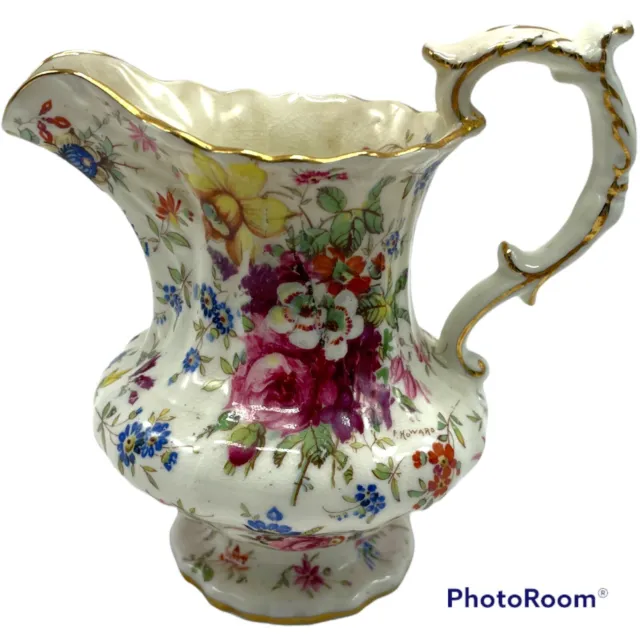 Hammersley Bone China Pattern 3257 Floral Chintz Scalloped Gold Trim Creamer