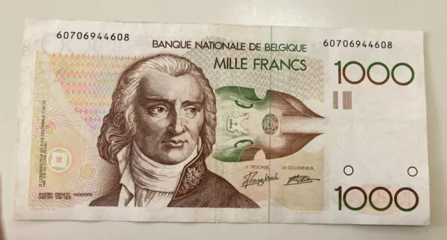 Nd(1980-1996) Belgium 1000 Francs Banknote P144A Almost Uncirculated