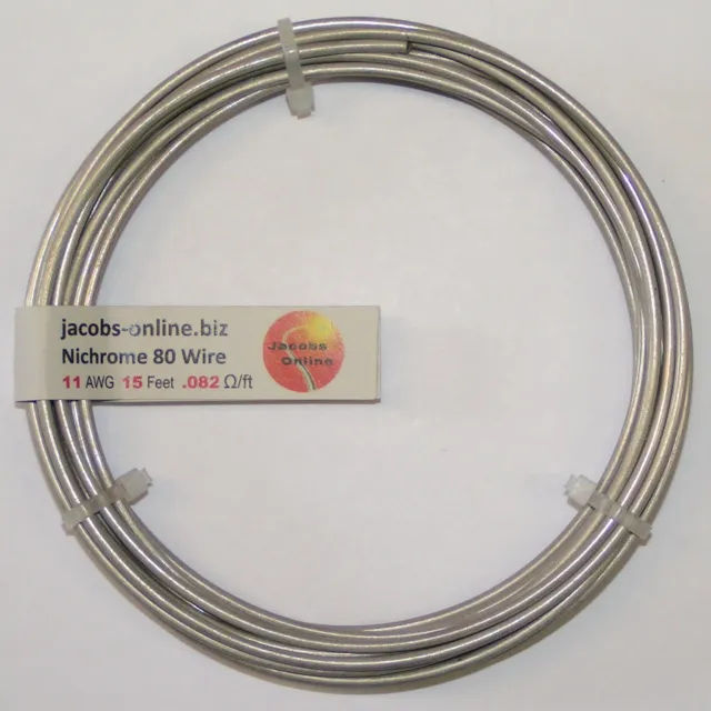 Nichrome 80 resistance wire, 11 AWG (gauge), 15 feet