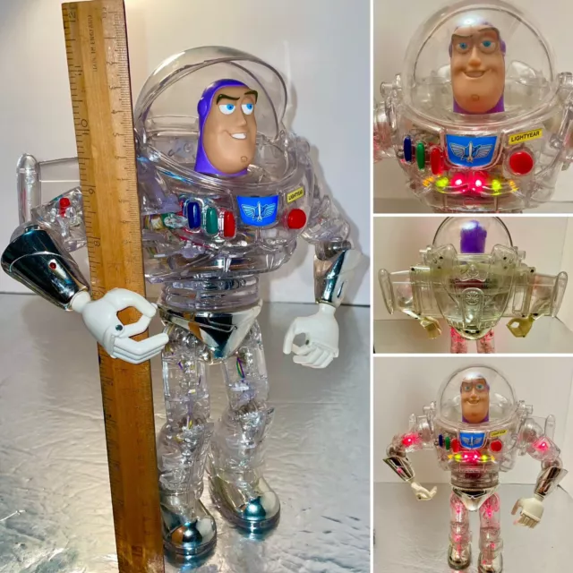 RARE Vintage BUZZ LIGHTYEAR CLEAR Transparent 12” Disney Pixar Thinkway TALKING!