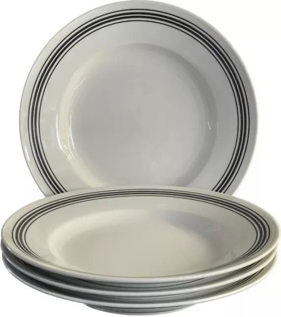 Pottery Barn CAFE COLLECTION Rimmed Pasta Bowl 10.75”  Black Stripes Set of 4