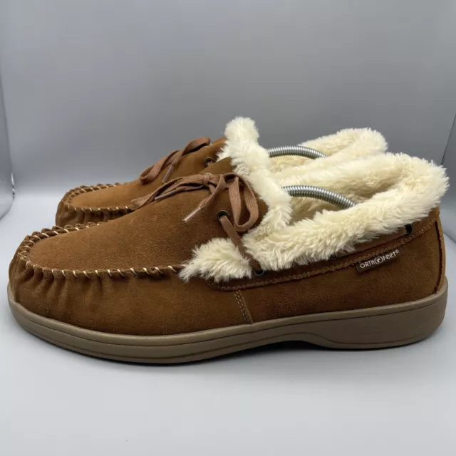 Orthofeet Capri Camel Moccasin Men’s Size 12 EE Leather Suede Faux Fur Lined