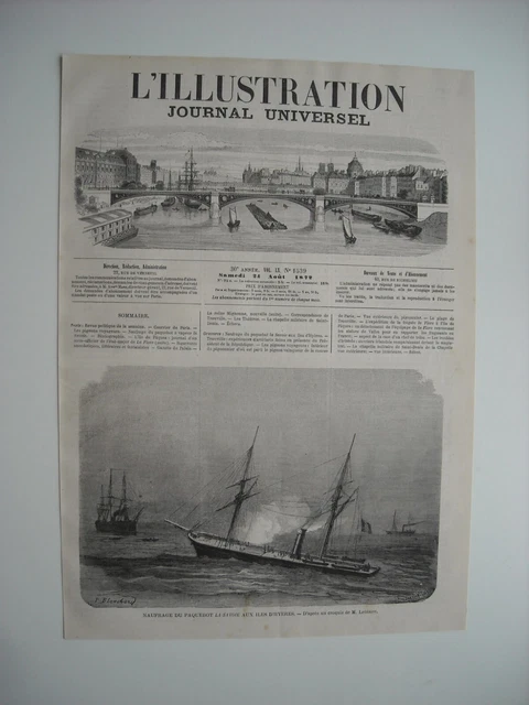 Gravure 1872. Naufrage Du Paquebot La Savoie Aux Iles D’hyeres. Ph. Blanchard.