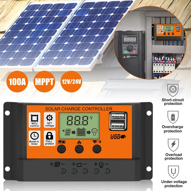 100A MPPT SOLAR Charger Controller 12V/24V RV Battery Regulator Dual