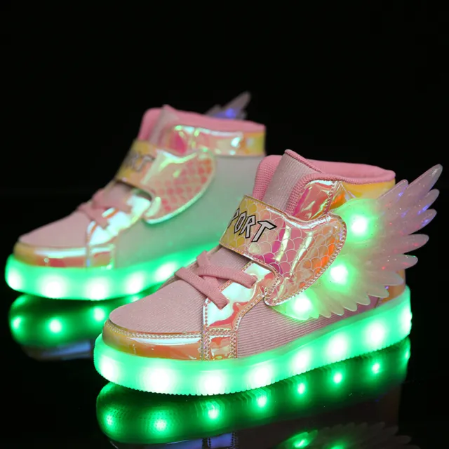 Girls Boys Led High Top Shoes Luminous Wing USB Charging Led Light Up Sneakers 2