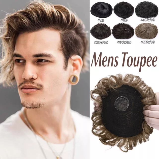 Mens Toupee Clip In 100% Human Hair Replacement System Hairpiece Brown Black UK
