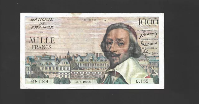 BILLET 1000 FRANCS RICHELIEU du 2/6/1955 état TTB