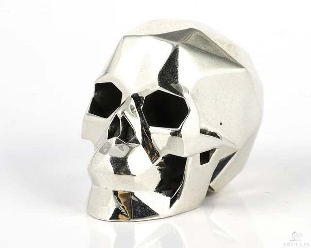 4.4 OZ 1.4" Faceted Solid Silver Hand Carved Crystal Skull Sculpture
