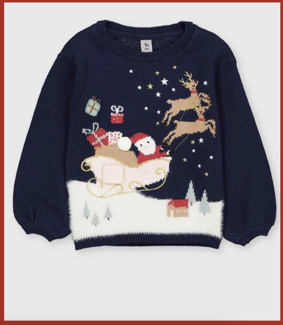 Maglione Babbo Natale Natale Bambini Ragazzi Ragazze Natale Navy