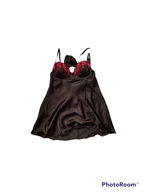 Apt 9 Satin Nightie Lingerie Set Medium Red Black Thong Teddy 2 Pieces NWT
