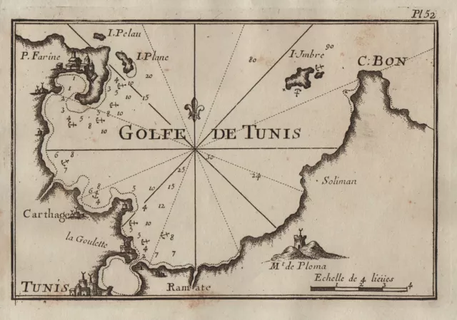 Tunis Tunisie Tunisia Tunesien carte map Karte Roux engraving 1764