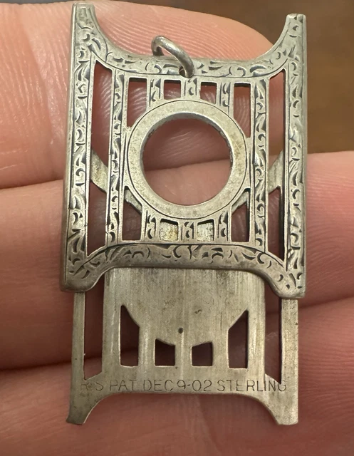 ANTIQUE PATENT 1902 Sterling Silver Art Deco Watch Fob Pendant