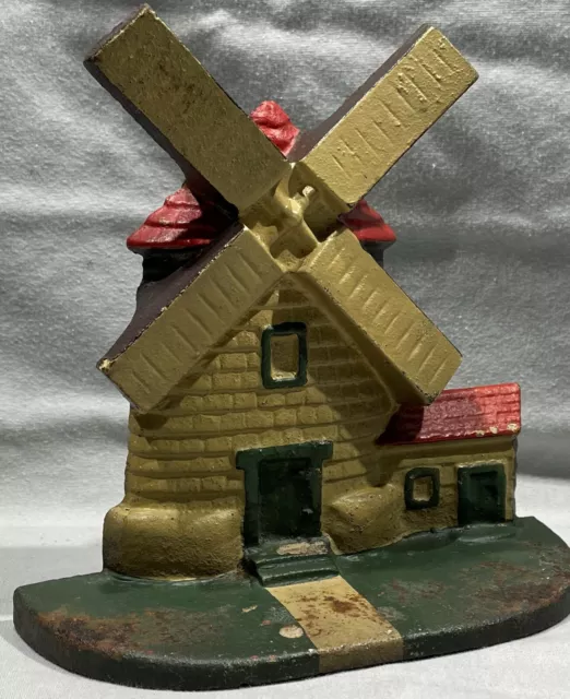 Antique Vintage Cast Iron Dutch Windmill Door Stop/Book End National Foundry #4