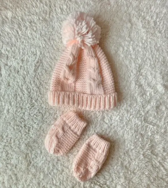 Set cappelli e guanti Primark Peach per bambine lavorati a maglia con cavo 12-24 mesi