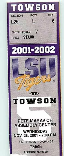 Ticket College Basketball Towson 2001 - 02  11.28 - LSU Tigers