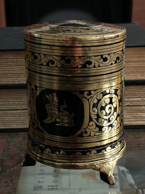 Antique Burmese Black & Gold Lacquer Betel Nut Cigarette Box Vtg Myanmar Shwezar 17