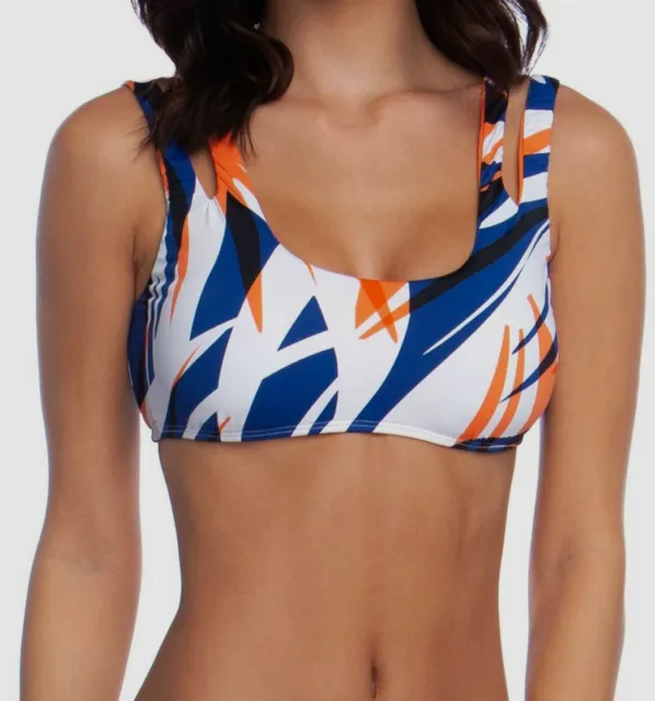 NWT $117 Bikini Lab Women's White Blue Swim Bandeau Bikini Swimsuit Top Size L