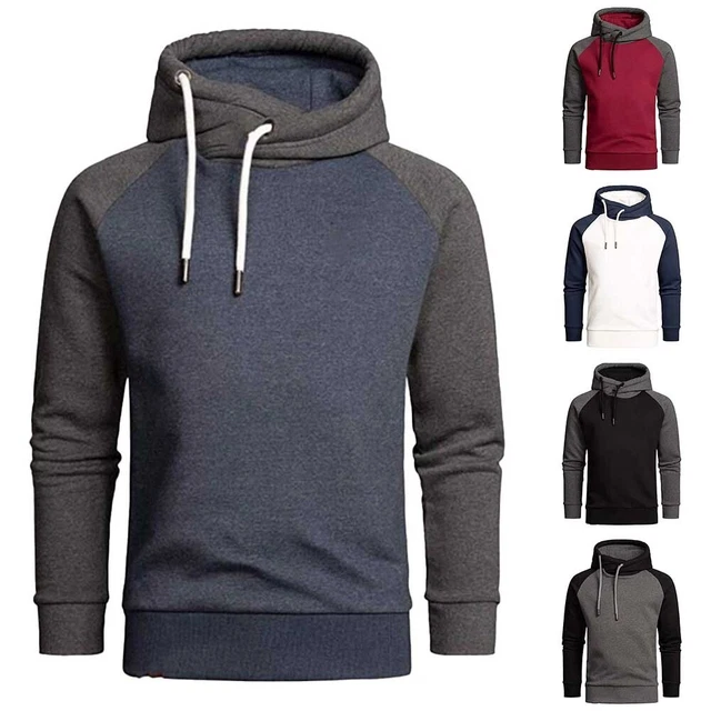 Uomo Caldo Pullover Felpa con Cappuccio Pile Maglia Tinta Unita Maglione