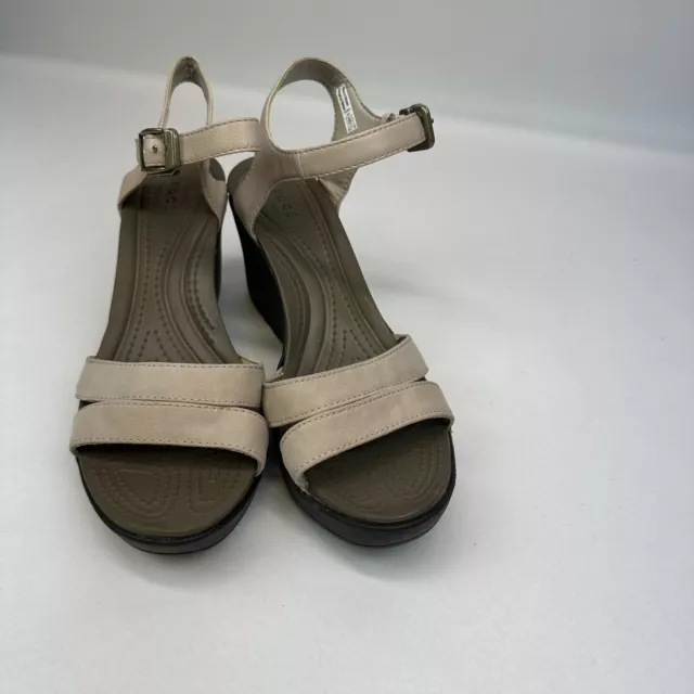 Crocs Leigh II Ankle Strap Wedge Heel Sandal Beige Brown Size 8 Womens 202511 2