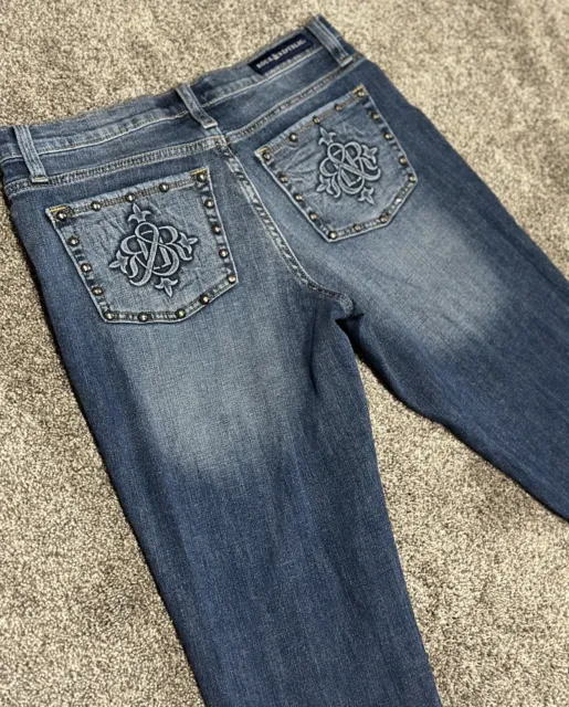 Rock & Republic Kasandra Jeans Women's Sz 10L Mid Rise Bootcut Blue Distressed