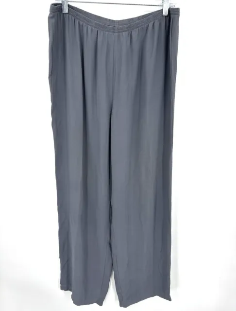 Eileen Fisher Pants Womens Medium Silk Wide Leg Minimalist Casual Crepe Gray