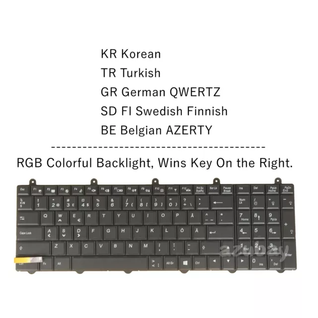 Laptop Keyboard For Clevo Sager NP9150 NP9170 NP9370 NP9380 NP9570 NP9580, RGB